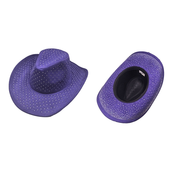Purple Crystal Suede Fedora Rhinestone Hat Brim Womens Cowboy Cowgirl Western main image 7